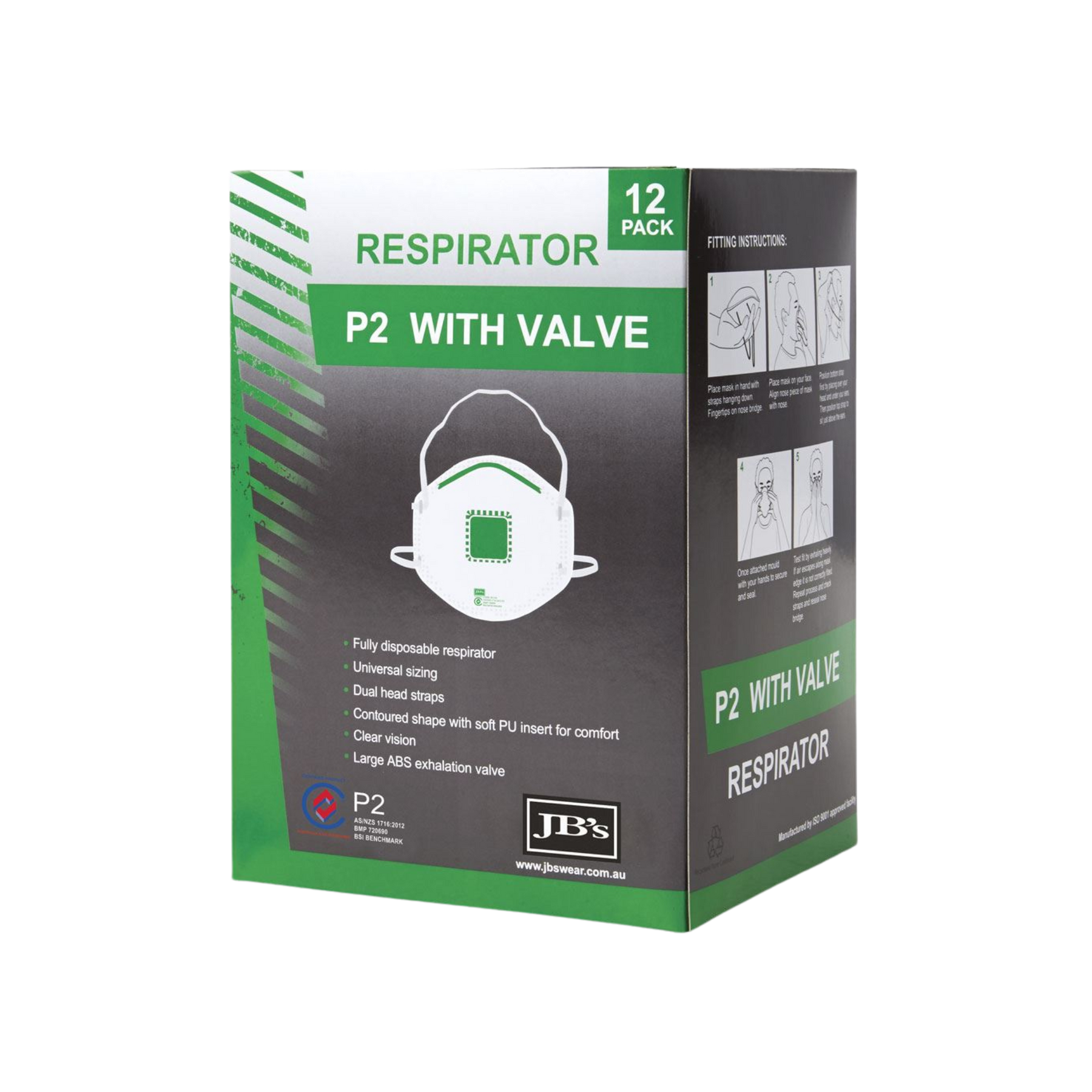 JB'S P2 RESPIRATOR WITH VALVE (12 PACK)